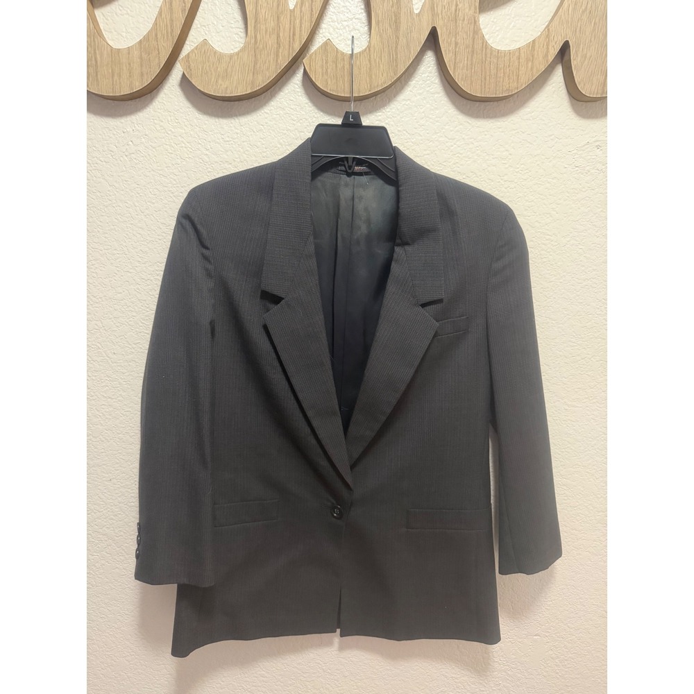Corporate Woman Vintage Gray Micro Check Blazer Single Button Hartmarx USA Made